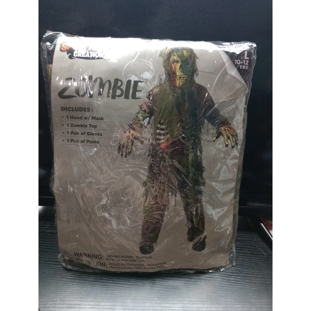 Kids Zombie Costume Spooktacular Creations Size L 10-12 Halloween Hood Mask...